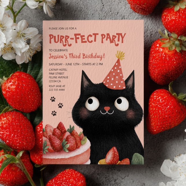 Invitation Purr-fect Chat noir mignonne fête d'anniversaire d (Créateur téléchargé)