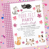 Purr-fect Cute Cats Floral Girl 1er anniversaire