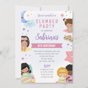 Invitation Pyjama Party Filles Oreillers 
