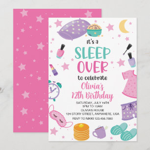 Invitation Pyjama party rose violet préado