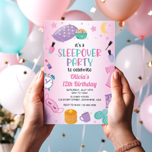 Invitation Pyjama party rose violet préado