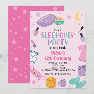 Invitation Pyjama party rose violet préado