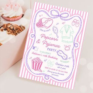 Invitation Pyjama Popcorn Soirée Pyjama Fête d'anniversaire