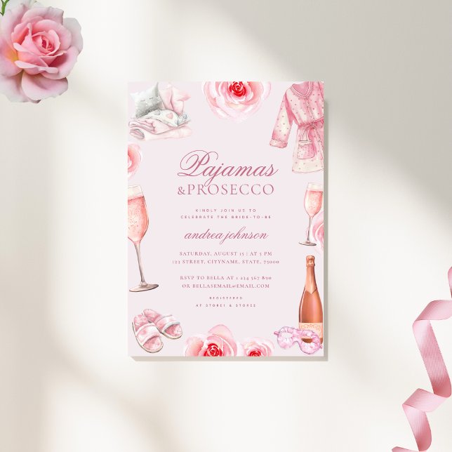 Invitation Pyjama Rose Poudré & Prosecco Pj's Enterrement de  (Créateur téléchargé)