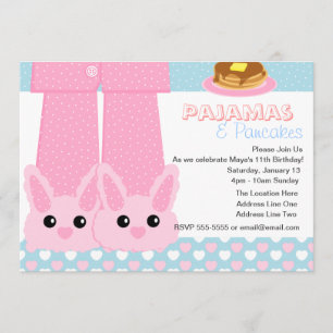 Invitation Pyjamas & Pancakes Bunny Slippers Slepover