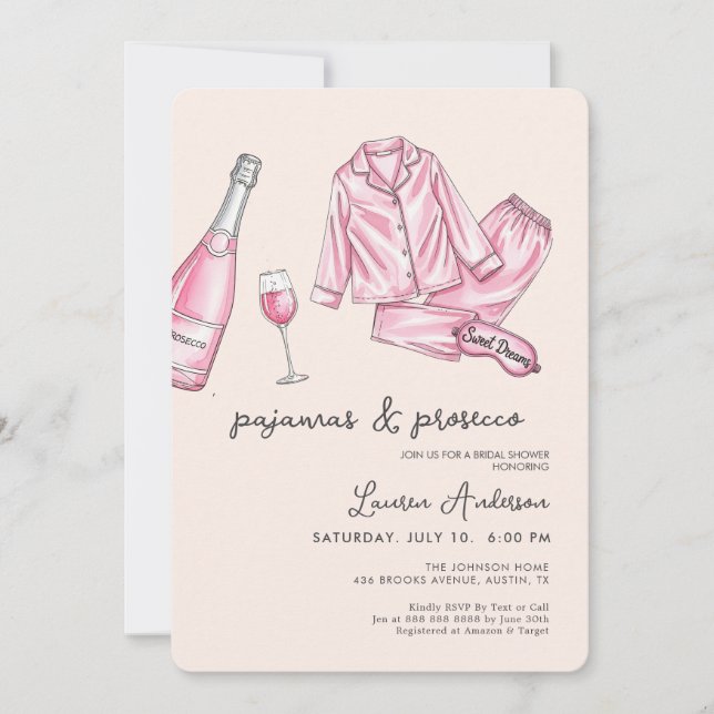 Invitation Pyjamas roses et Fête des mariées du ministère pub (Devant)