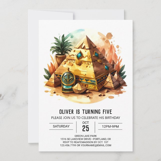 Invitation Pyramides d'or égyptienne en ligne Anniversaire (Devant)