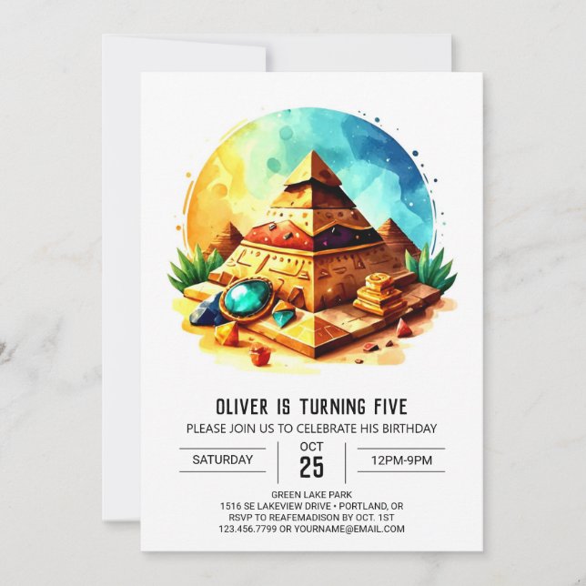 Invitation Pyramides d'or moderne personnalisées Anniversaire (Devant)