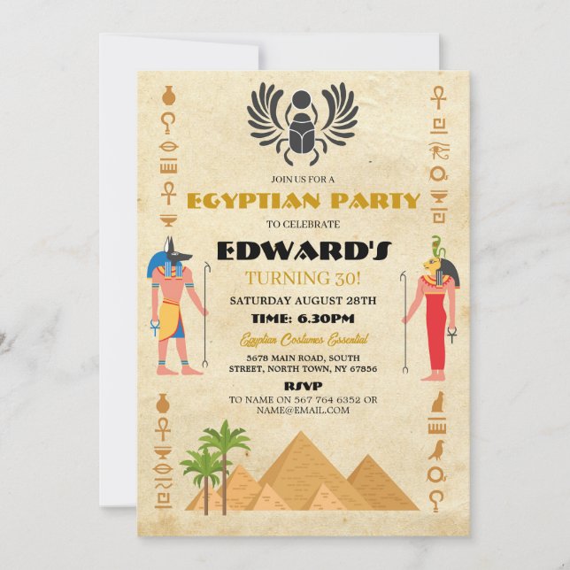Invitation Pyramides égyptiennes fête d'anniversaire Pharaons (Devant)