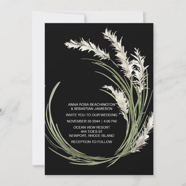 Invitation *~* QR AR21 RSVP Pampas MARIAGE botanique en herbe (Devant)