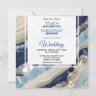 Invitation *~* QR BLUE IVORY SILVER Agate RSVP AR66 Mariage