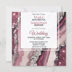 Invitation *~* QR BURGUNDY PINK Agate RSVP AR66 Mariage