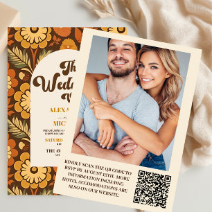 Invitation QR Code Aztec Tribal Brown Ethnique Western Mariag