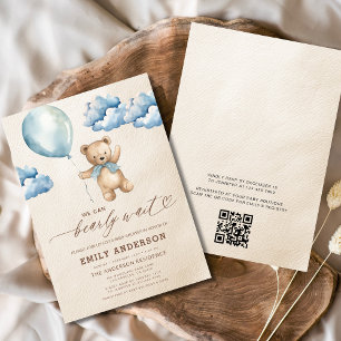 Invitation QR Code Bearly Wait Blue Boy Baby shower