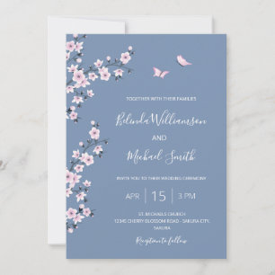 Invitation QR Code Blue Cherry Blossom Mariage chinois