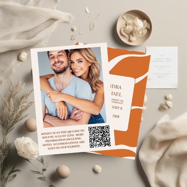 Invitation QR Code Boho Chic Retro Mariage floral (Créateur téléchargé)
