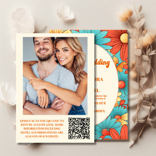 Invitation QR Code Boho Retro Floral Mariage