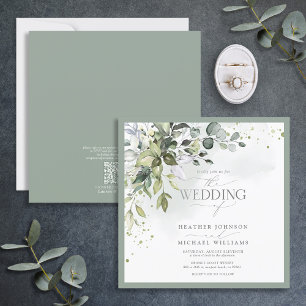 Invitation QR Code Botanical Greenery Floral Aquarelle
