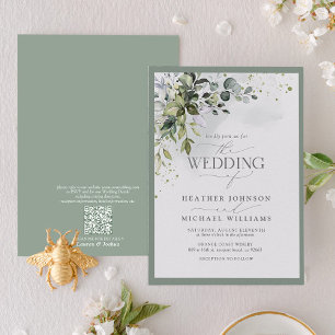 Invitation QR Code Botanical Greenery Floral Aquarelle