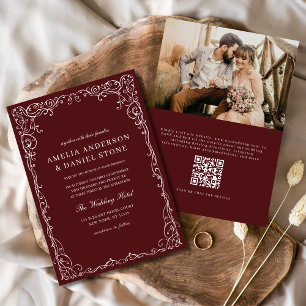 Invitation QR Code Bourgogne photo minimaliste Mariage