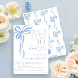 Invitation QR Code Bow She's Tying the Knot Blue Shower