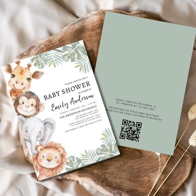 Invitation QR Code Boys Safari Animaux Baby shower (Créateur téléchargé)