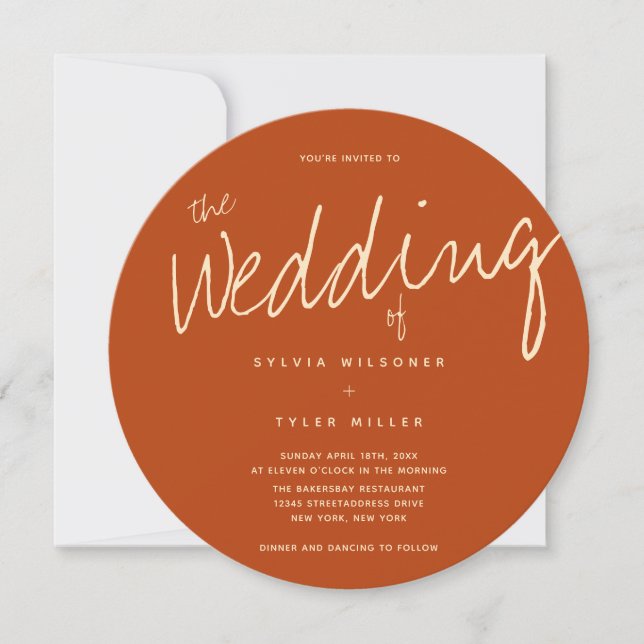 Invitation QR Code Burange Orange Mariage de typographie (Devant)