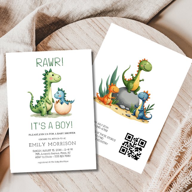 Invitation QR Code C'est un garçon mignon Dinosaur bébé garço (Créateur téléchargé)