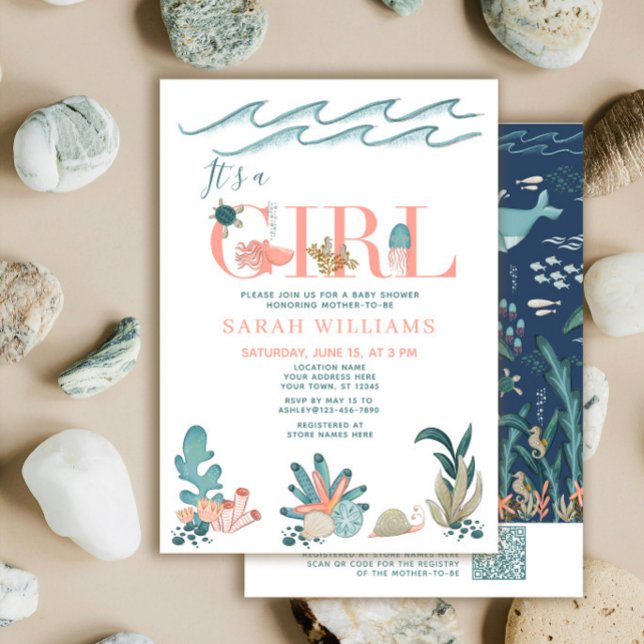 Invitation QR Code C'est une fille sous le Baby shower marin (Créateur téléchargé)