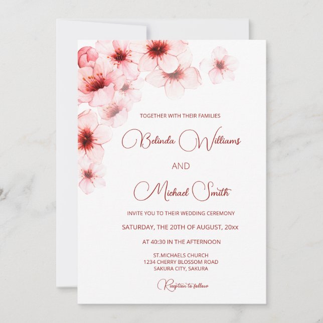 Invitation QR Code Cherry Blossoms Mariage d'aquarelle (Devant)