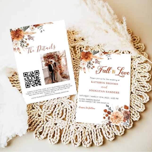 Invitation QR code Chute en Amour Floral mariage (Créateur téléchargé)