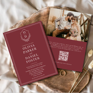 Invitation QR Code Classic Crest Photo Mariage Bourgogne