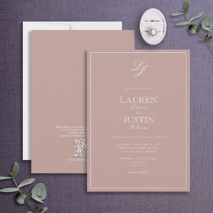 Invitation QR Code Classic Dusty Rose Script Monogram Mariage