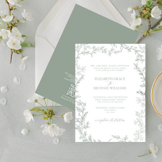 Invitation QR Code Classique Formal Élégant Sage Mariage Vert (Créateur téléchargé)