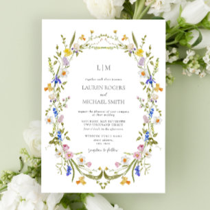 Invitation QR Code Coloré Vintage Jardin Monogramme Mariage