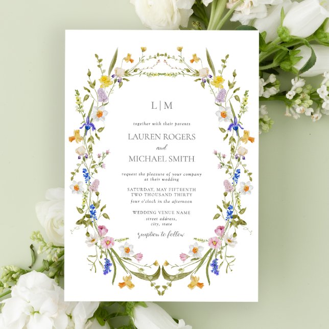 Invitation QR Code Coloré Vintage Jardin Monogramme Mariage (Vintage Meets Modern in QR Code Wedding Invitation)
