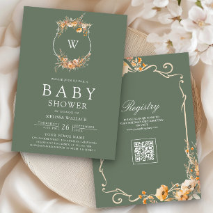 Invitation QR Code de Fleurs Sauvages d'Automne Vert Sauge po