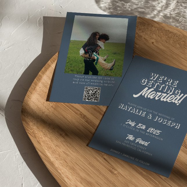 Invitation QR Code Dusty Blue Bold Funky Photo Fun Mariage (Créateur téléchargé)