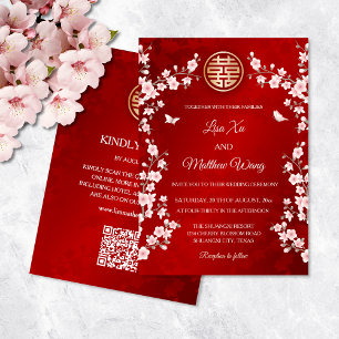 Invitation QR Code Dusty rose cerisier Mariage chinois