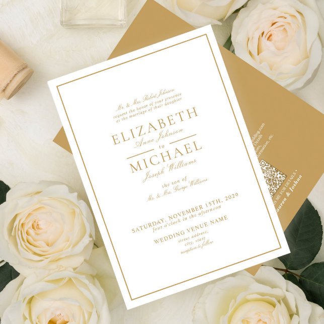 Invitation QR Code Elegant Gold Classic Script Mariage (Créateur téléchargé)