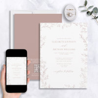 QR Code Elegant Minimum Leaf Dusty Mariage Rose