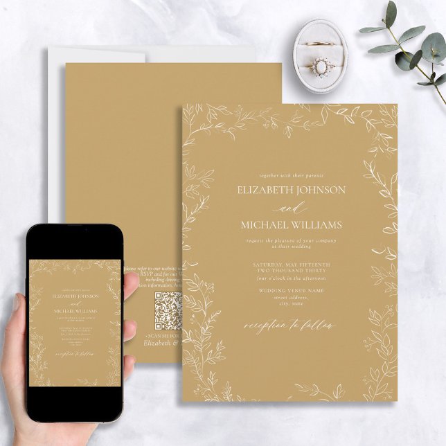 Invitation QR Code Elegant Moderne Gold Minimal Mariage feuil (Créateur téléchargé)