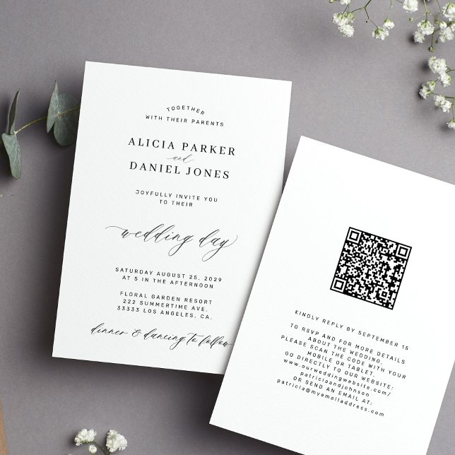 Invitation QR CODE élégant simple mariage noir et blanc (Créateur téléchargé)