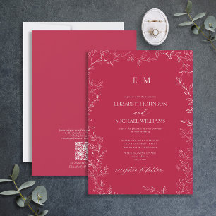 Invitation QR Code Élégant Vivid Magenta Monogram Mariage