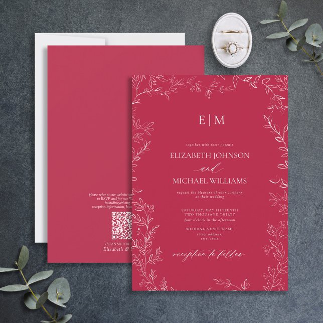 Invitation QR Code Élégant Vivid Magenta Monogram Mariage (Créateur téléchargé)