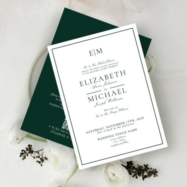 Invitation QR Code Emerald Green Classic Mariage (Créateur téléchargé)
