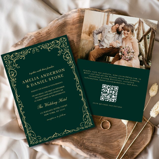 Invitation QR Code Emerald Vert photo minimaliste Mariage (Créateur téléchargé)