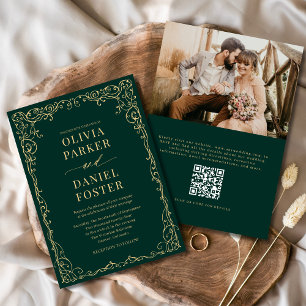 Invitation QR Code Emerald Vert photo minimaliste Mariage