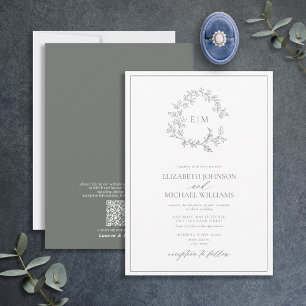 Invitation QR Code Eucalyptus Mariage de monogramme de crête 
