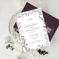 QR Code Feuille Plum Purple Élégant Mariage Monogr